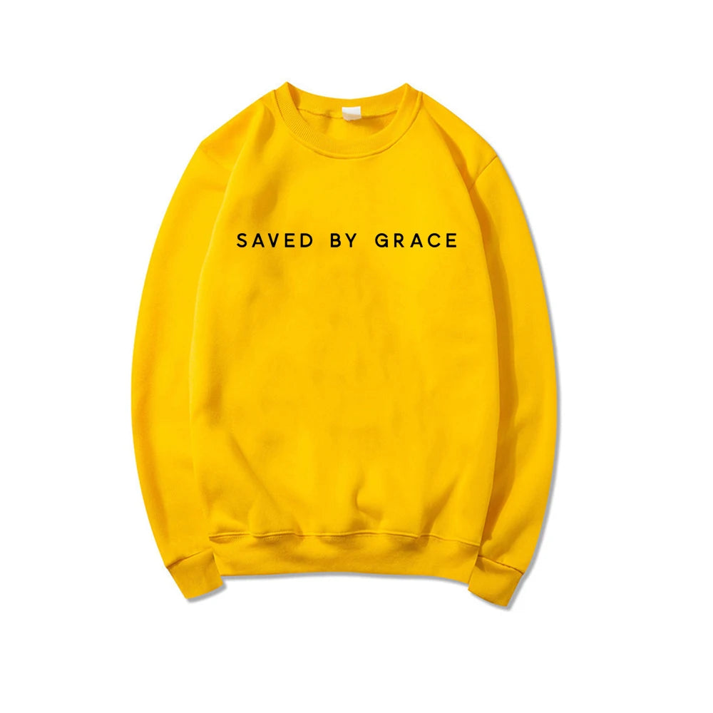 Saved By Grace Sweatshirt Christian Crewneck Sweatshirts Faith Hoodie Christian Apparel Unisex Pullovers Streetwear Women Hoodie