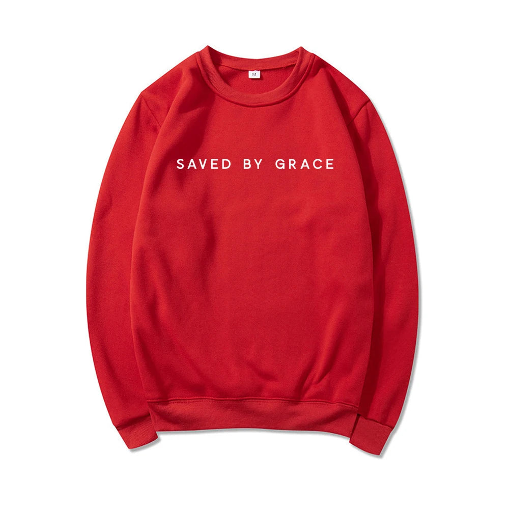 Saved By Grace Sweatshirt Christian Crewneck Sweatshirts Faith Hoodie Christian Apparel Unisex Pullovers Streetwear Women Hoodie