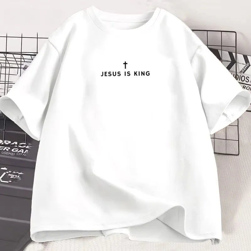 Jesus Is King Christian T Shirt Men Women Christian Merch Jesus T-Shirt Faith Cotton Short Sleeve Round Neck Graphic Tees