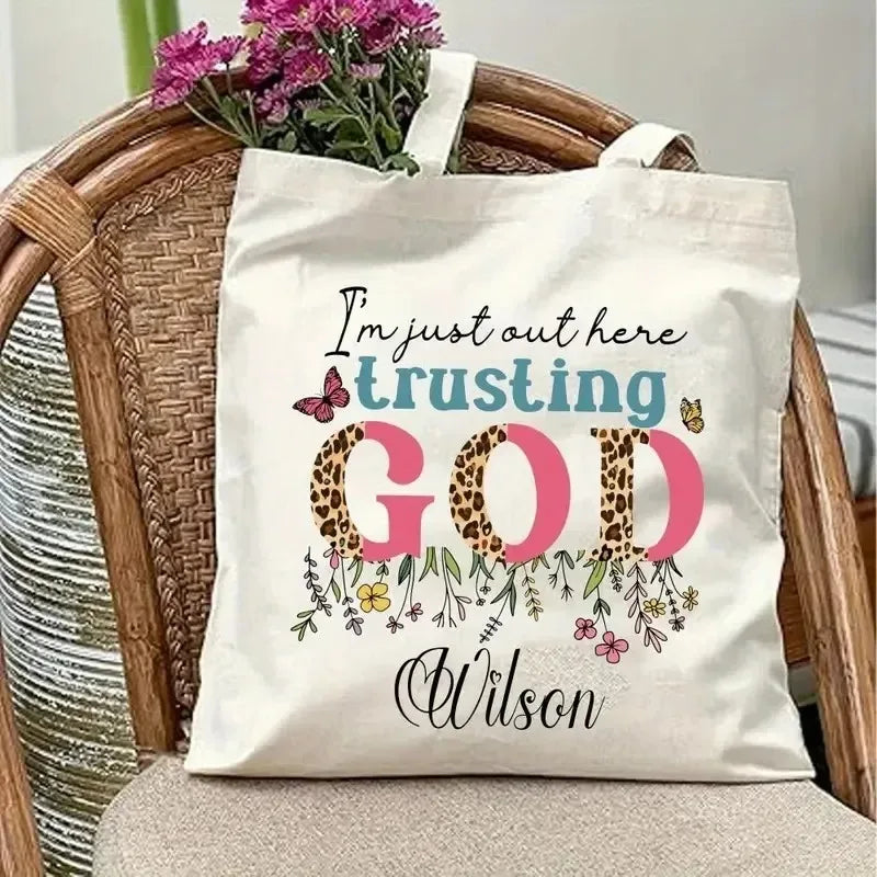 God Is Good  All Things Are Possible Canvas Tote Bag  Christian Shoulder Bag Bible Verse Print  Christianity Bags for Women