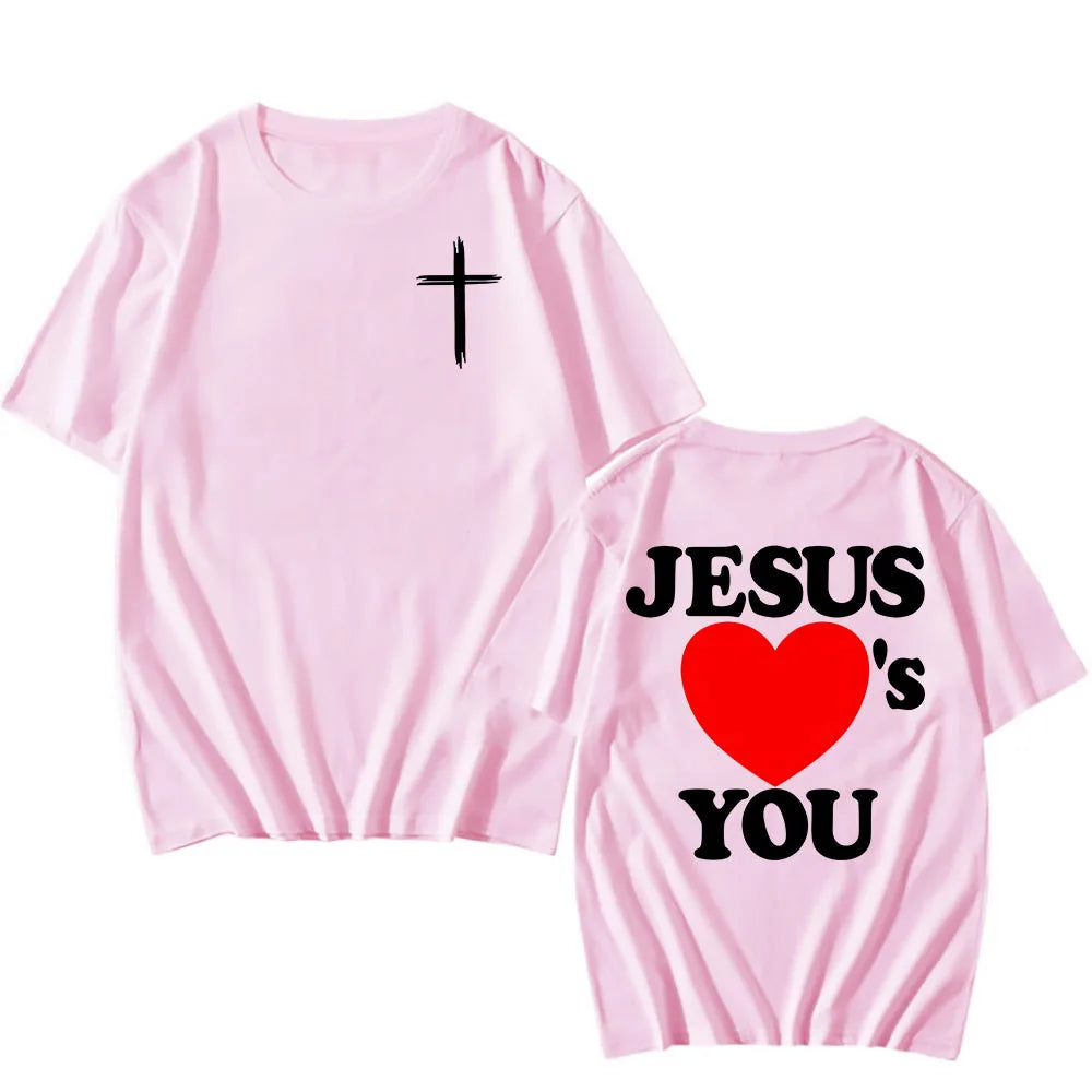 Christian Bible Verse New Tshirts Jesus Loves You T-shirt Round Neck Summer Cotton T Shirt Camisetas Menor  Women Clothing Tee