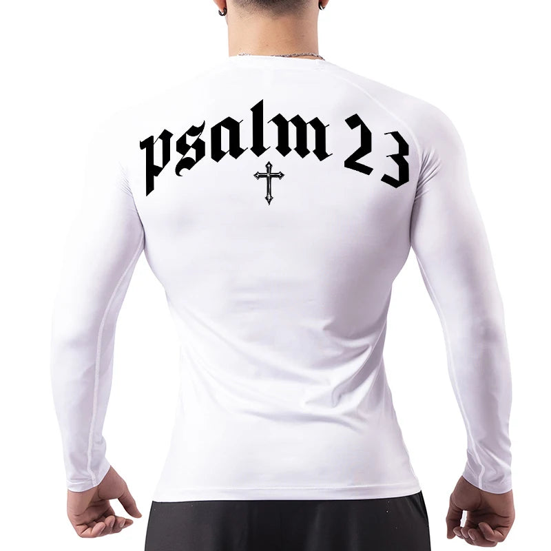 Psalm 23 Cross Print Compression Shirt for Men Sporty Quick Dry Tees Tshirt Tops Gym Workout Fitness Undershirts Baselayers