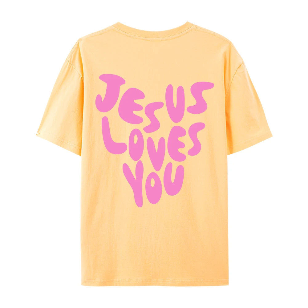 Jesus Loves Me Letter Prints Female Cotton T-Shirts Fashion O-Neck Oversize Tops Casual Loose Soft Short Sleeve Women Clothing