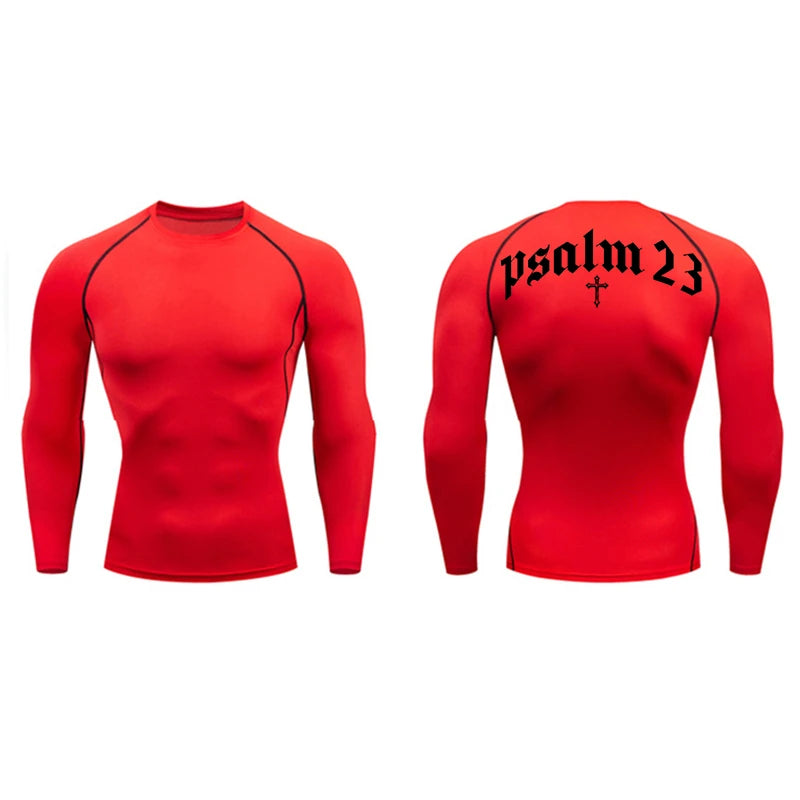 Psalm 23 Cross Print Compression Shirt for Men Sporty Quick Dry Tees Tshirt Tops Gym Workout Fitness Undershirts Baselayers