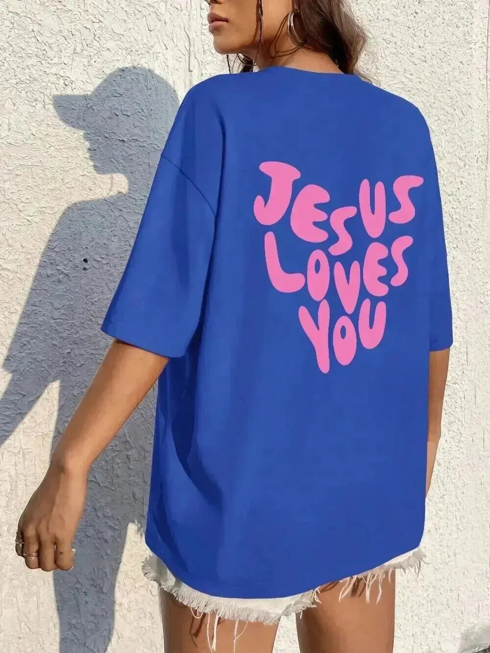 Jesus Loves Me Letter Prints Female Cotton T-Shirts Fashion O-Neck Oversize Tops Casual Loose Soft Short Sleeve Women Clothing