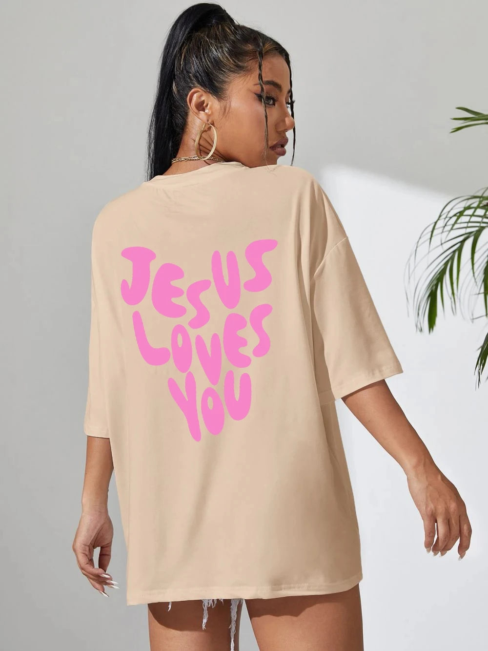 Jesus Loves Me Letter Prints Female Cotton T-Shirts Fashion O-Neck Oversize Tops Casual Loose Soft Short Sleeve Women Clothing