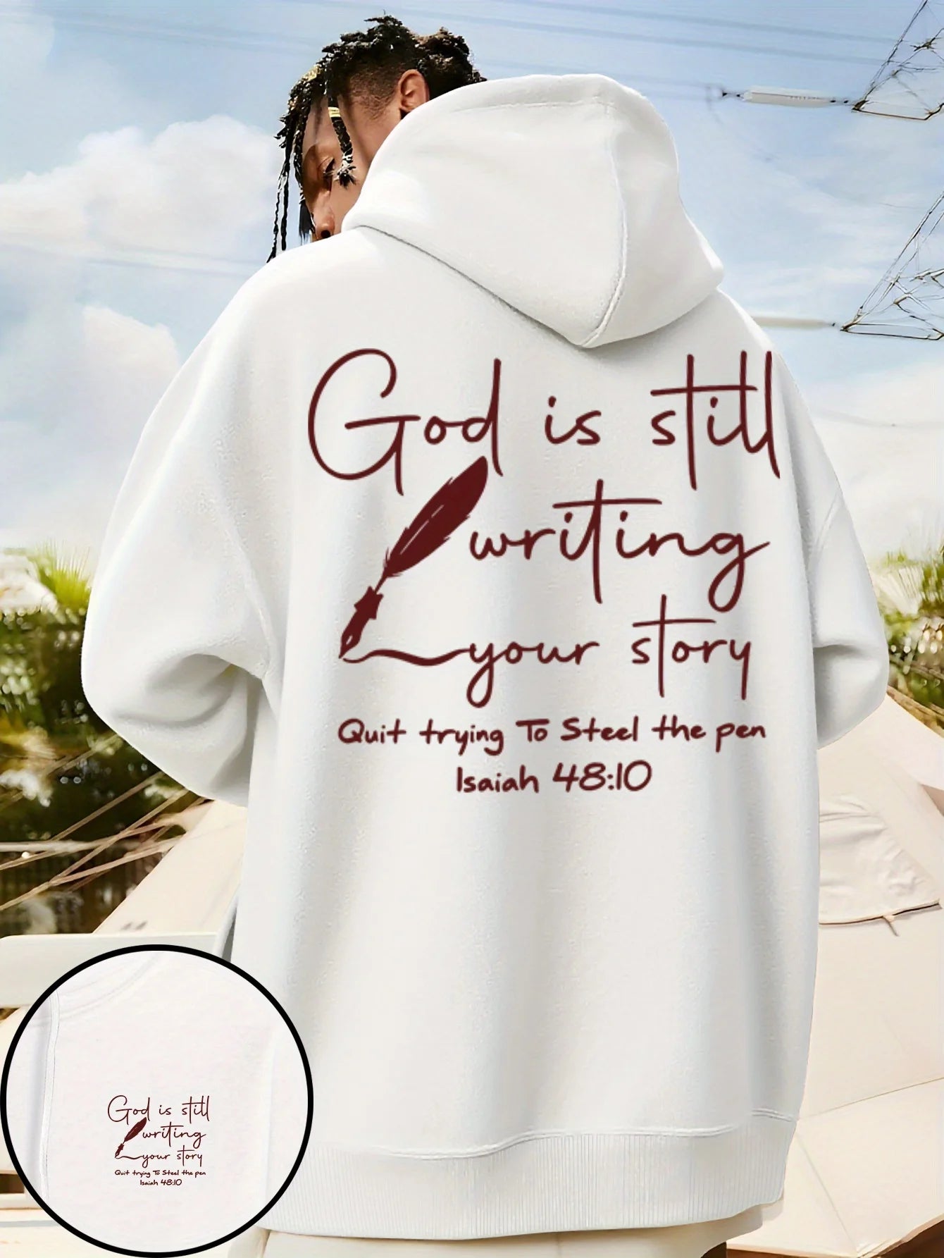 Men's Christian Faith Hoodie Printed with "God Is Still Writing Your Story" Jumper Loose Casual Long Sleeves for Fall