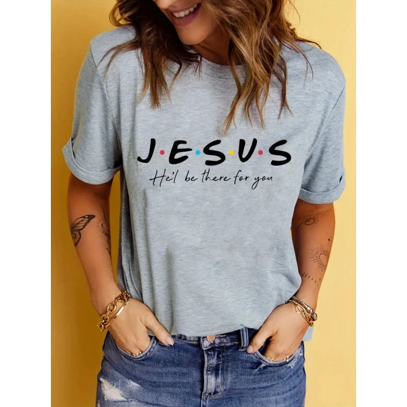 Jesus Print T-Shirt Summer Short Sleeve Casual Top Women's Clothing
