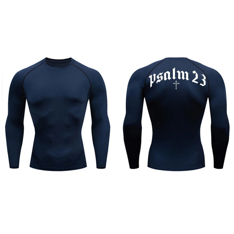 Psalm 23 Cross Print Compression Shirt for Men Sporty Quick Dry Tees Tshirt Tops Gym Workout Fitness Undershirts Baselayers
