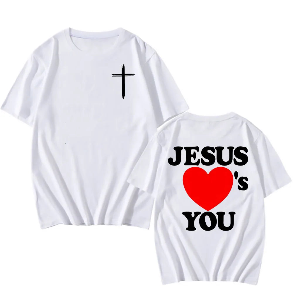 Christian Bible Verse New Tshirts Jesus Loves You T-shirt Round Neck Summer Cotton T Shirt Camisetas Menor  Women Clothing Tee