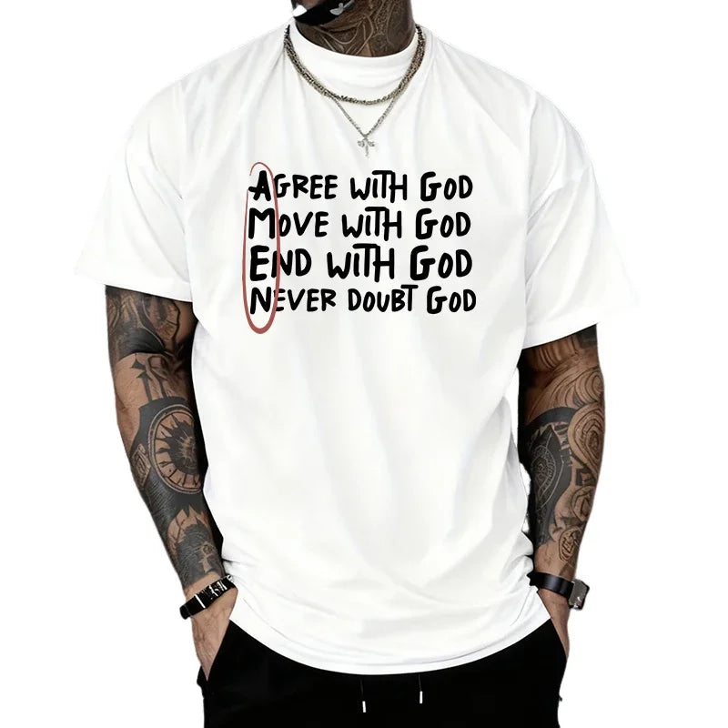 God Amen Print T-shirt for Man High Quality Pure Cotton Short Sleeve Top Spring Summer Male Daily Casual Fashion Cool Tees