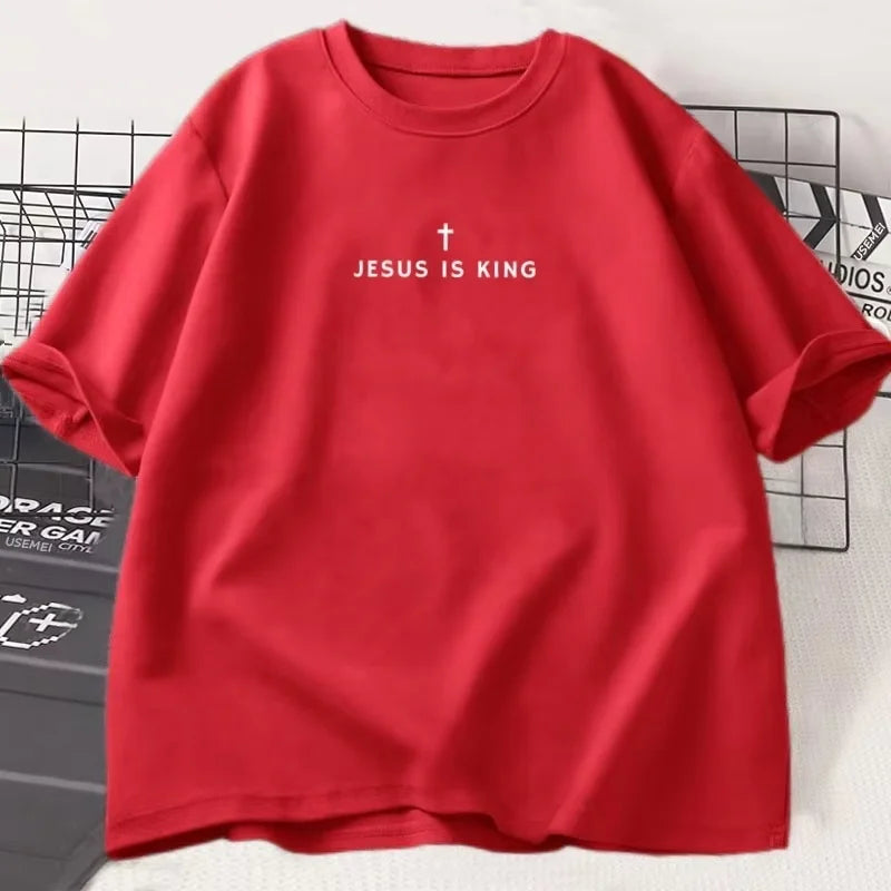 Jesus Is King Christian T Shirt Men Women Christian Merch Jesus T-Shirt Faith Cotton Short Sleeve Round Neck Graphic Tees