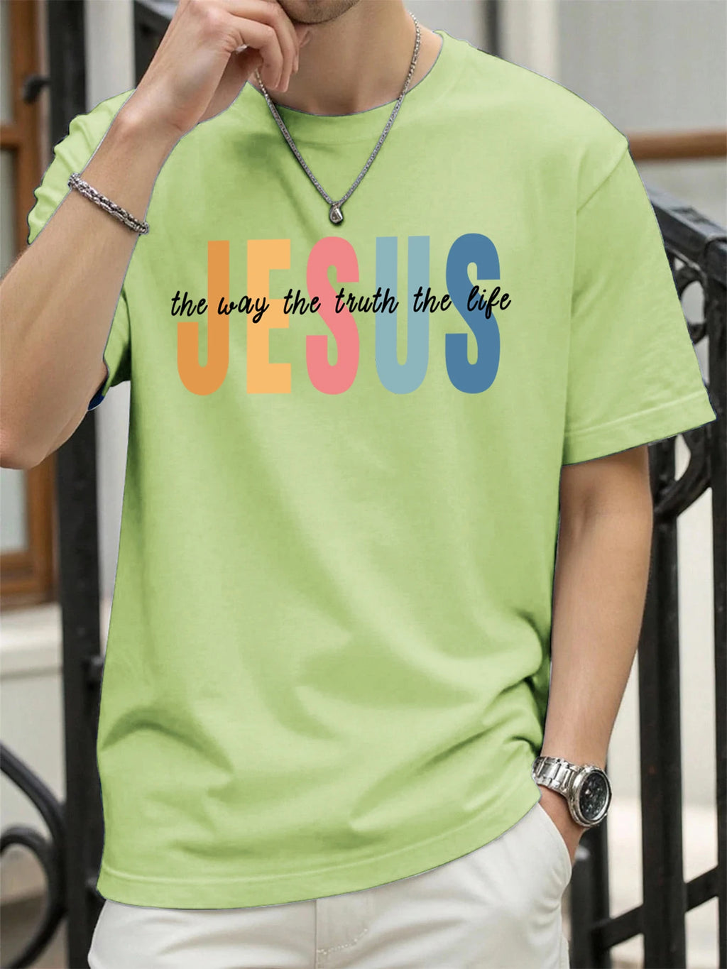 Jesus Color Letter Creative Printed T Shirt Man Summer All-Match Tops O-Neck Hip Hop Short Sleeve Men Cotton Breathable T-Shirts