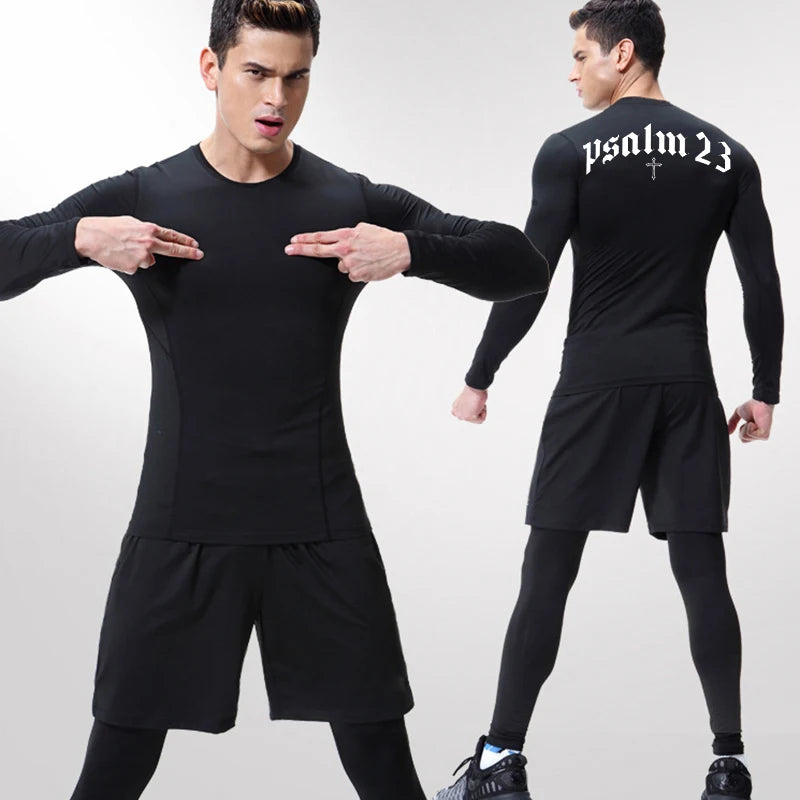 Psalm 23 Cross Print Compression Shirt for Men Sporty Quick Dry Tees Tshirt Tops Gym Workout Fitness Undershirts Baselayers