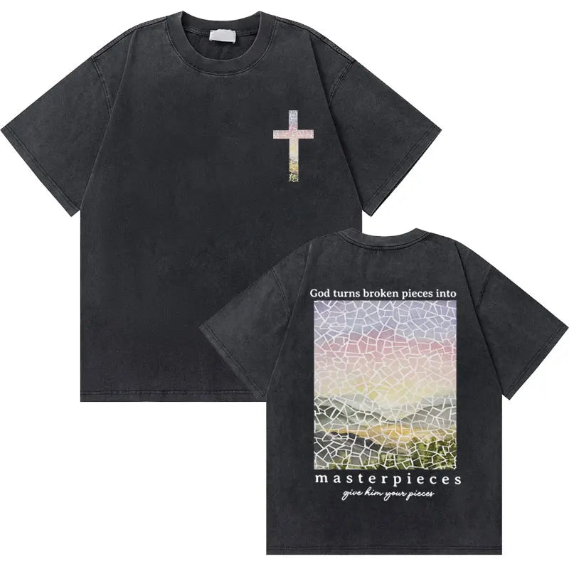 Water Wash Retro Christian Jesus Good News God Love You Bible Scripture Graphic T-Shirt Men's Women's Fashion Casual T-Shirt
