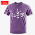 Jesus Saved My Life Letter Graphic Design Washed Mans T Shirt Summer Loose Trendy Tee Soft Cotton Clothes Basics Short Sleeve