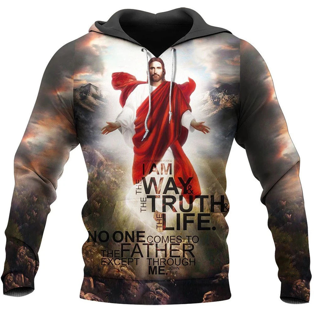 Christian Jesus Fashion Hoody for Men 3D Printed Harajuku Long Sleeve Hooded Casual Pullover Clothing Man Hoodies Sweatshirts