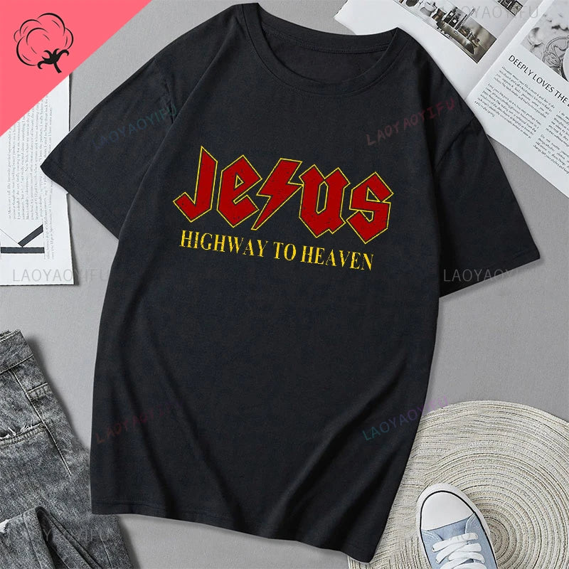 Jesus Vs Satan in A Boxing Match Funny Cotton Men's Clothing Not Today Satan John 14 6 Christian Unisex Street Trend Tshirt