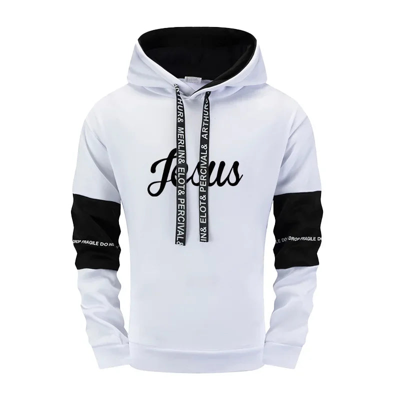 Jesus Printed Men's Tracksuit Hoodies Sweatpants Black White Mixing Color Sweatshirts Jogger Pants Urban Fashion Casual Outfits