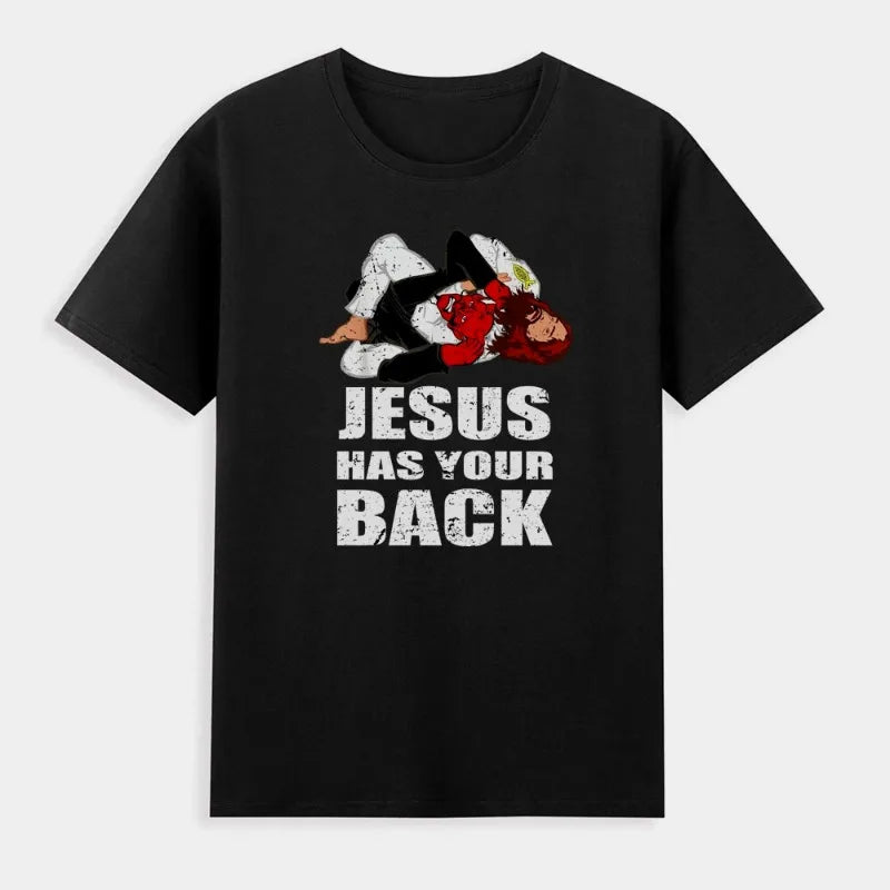 Jesus Has Your Back T-Shirt Men's Summer Personality Street Short Sleeve Cotton Loose Crew Neck Men's Women's Harajuku T-Shirt