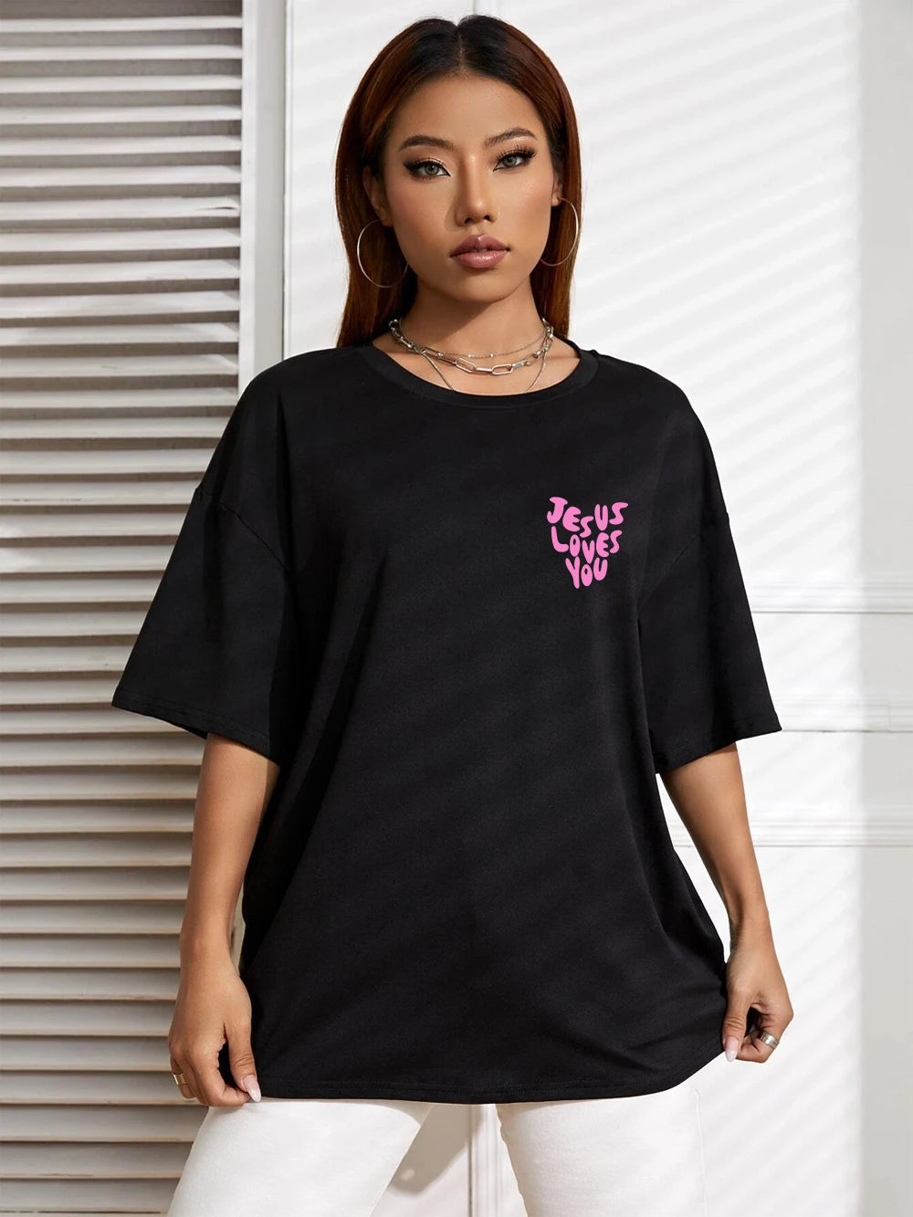 Jesus Loves Me Letter Prints Female Cotton T-Shirts Fashion O-Neck Oversize Tops Casual Loose Soft Short Sleeve Women Clothing