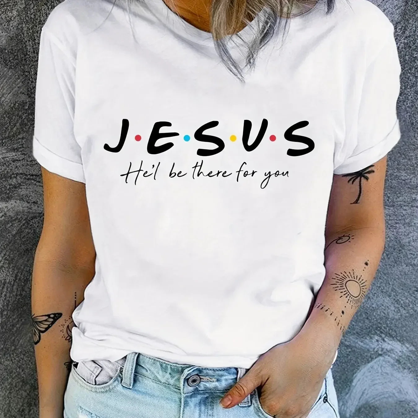 Jesus Print T-Shirt Summer Short Sleeve Casual Top Women's Clothing