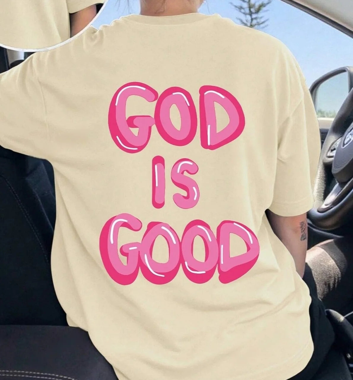 "GOD IS GOOD" letter print short-sleeved T-shirt Casual and simple style Suitable for summer outings and daily wear