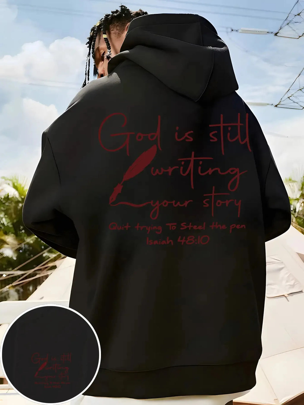 Men's Christian Faith Hoodie Printed with "God Is Still Writing Your Story" Jumper Loose Casual Long Sleeves for Fall