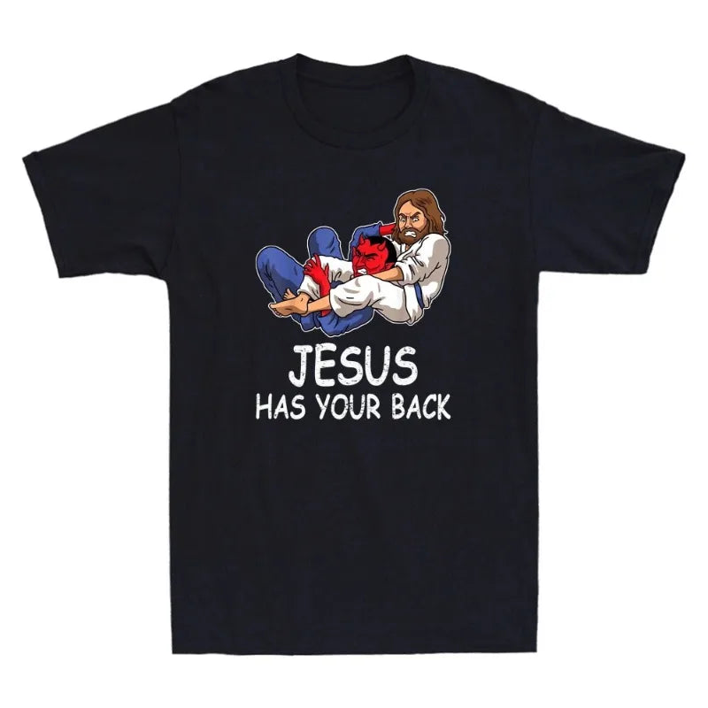 Jesus Has Your Back T-Shirt Men's Summer Personality Street Short Sleeve Cotton Loose Crew Neck Men's Women's Harajuku T-Shirt