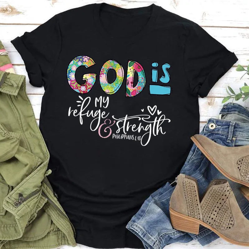 Cotton 100% New GOD IS Loose Creative Printed Round Neck Women's Casual Short Sleeve T-shirt Oversized T Shirt