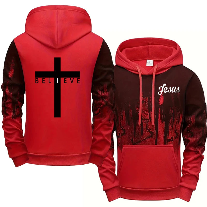 Jesus Christ Style Hoodies and Sweatpants Autumn Winter Daily Casual Sporty Jogging Suit Cross Tracksuit High Quality Men's Set