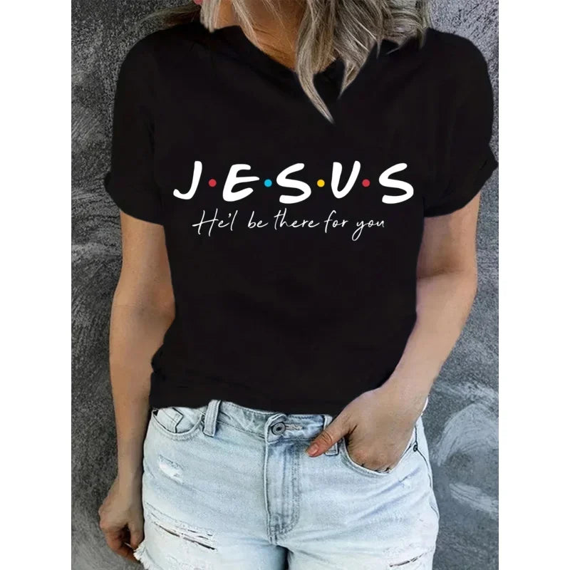 Jesus Print T-Shirt Summer Short Sleeve Casual Top Women's Clothing