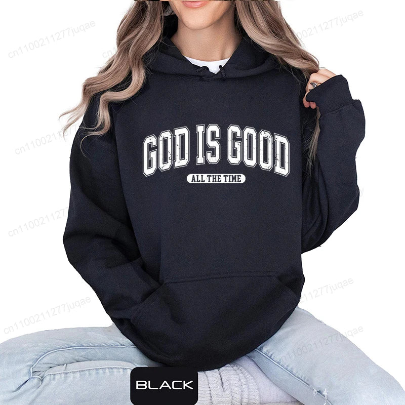 Retro Christian Sweatshirt,God Is Good All The Time Hoodies,Christian Christmas Sportwear,Faith Fleeece Sweatshirt for Women Top