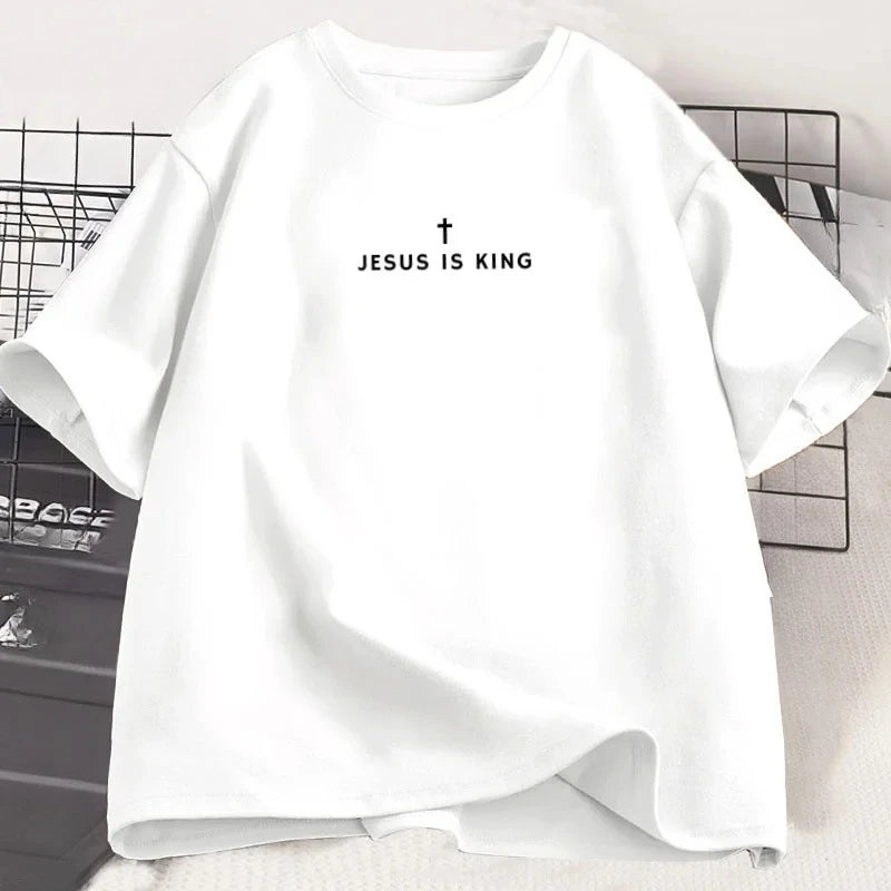 Jesus Is King Christian T Shirt Men Women Christian Merch Jesus T-Shirt Faith Short Sleeve Round Neck Graphic Tees
