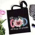God Is Good  All Things Are Possible Canvas Tote Bag  Christian Shoulder Bag Bible Verse Print  Christianity Bags for Women