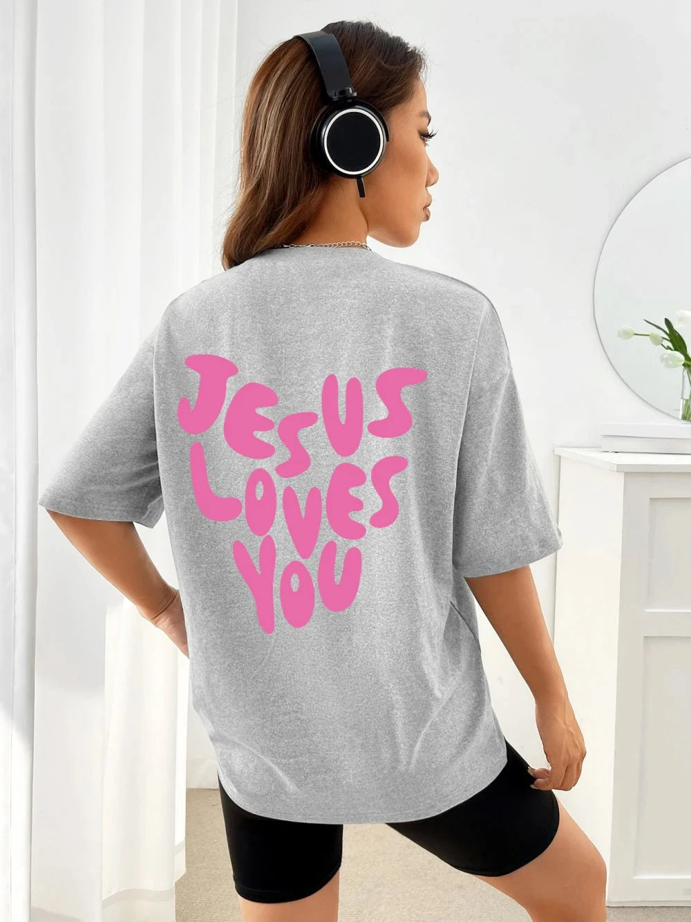 Jesus Loves Me Letter Prints Female Cotton T-Shirts Fashion O-Neck Oversize Tops Casual Loose Soft Short Sleeve Women Clothing