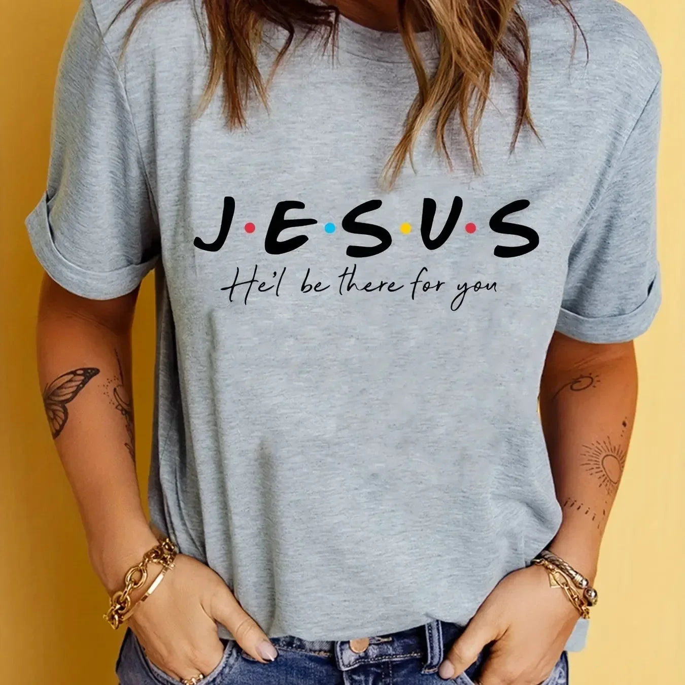 Jesus Print T-Shirt Summer Short Sleeve Casual Top Women's Clothing