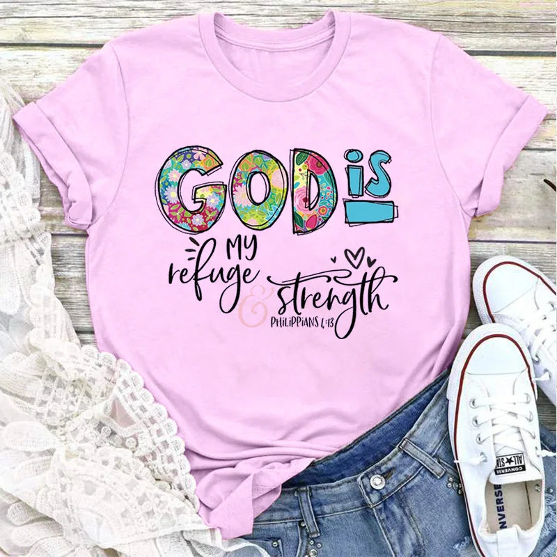 Cotton 100% New GOD IS Loose Creative Printed Round Neck Women's Casual Short Sleeve T-shirt Oversized T Shirt