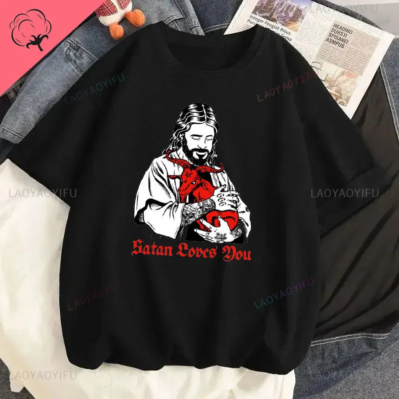 Jesus Vs Satan in A Boxing Match Funny Cotton Men's Clothing Not Today Satan John 14 6 Christian Unisex Street Trend Tshirt