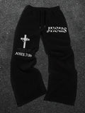 Men's Jesus Bible print drawstring sweatpants with cross pattern, casual and comfortable for jogging, classic and versatile