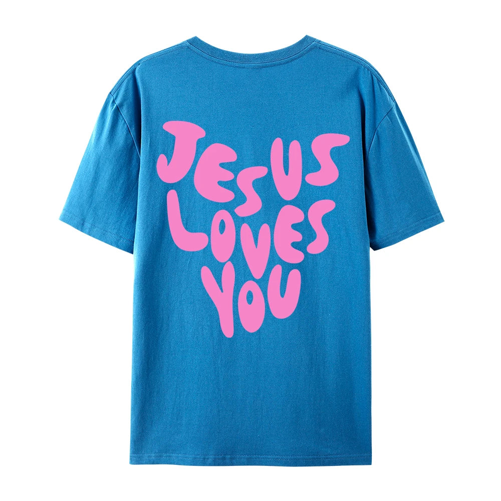 Jesus Loves Me Letter Prints Female Cotton T-Shirts Fashion O-Neck Oversize Tops Casual Loose Soft Short Sleeve Women Clothing