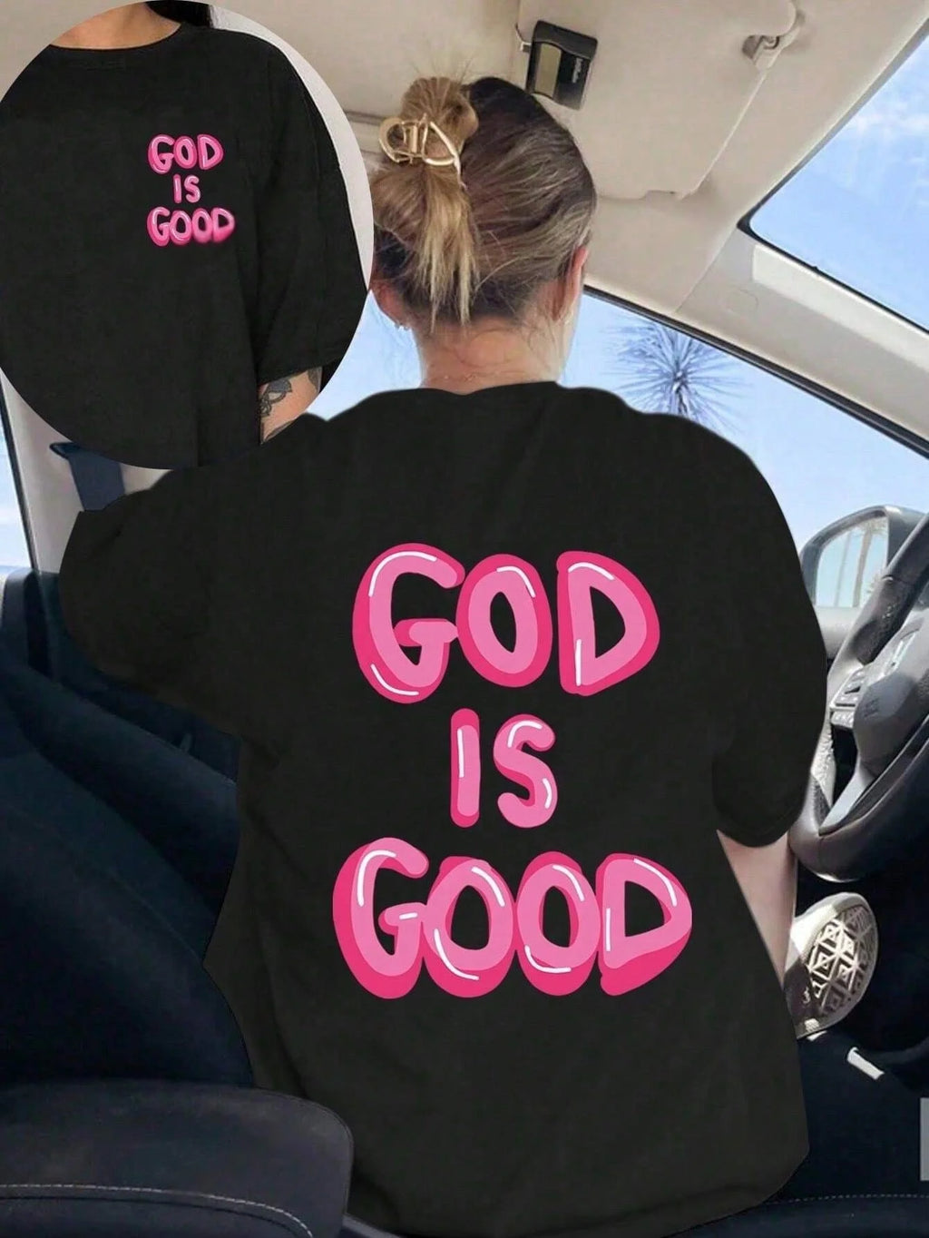 "GOD IS GOOD" letter print short-sleeved T-shirt Casual and simple style Suitable for summer outings and daily wear