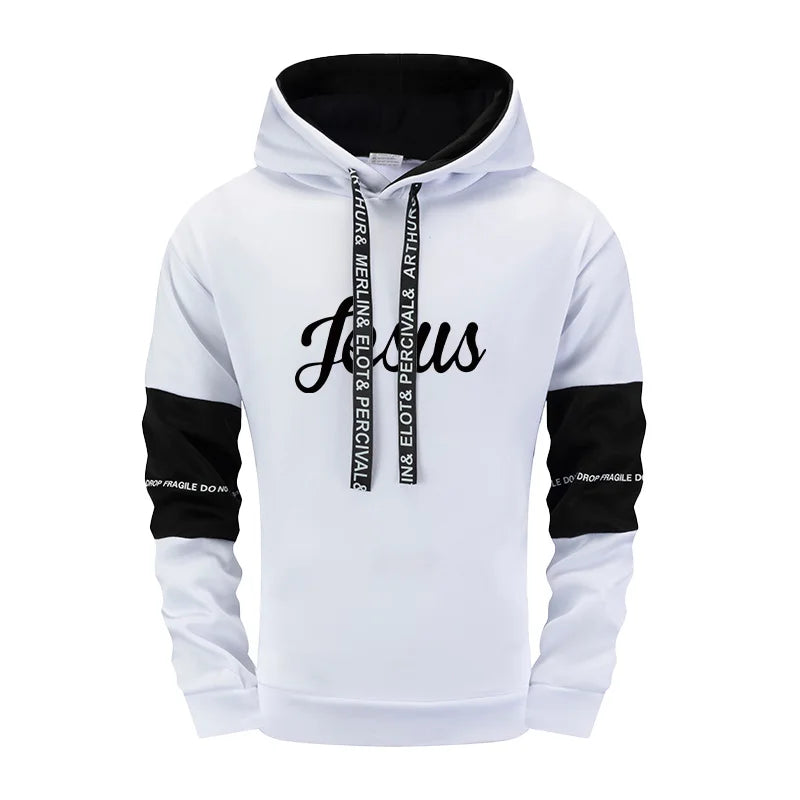 Jesus Printed Men's Tracksuit Hoodies Sweatpants Black White Mixing Color Sweatshirts Jogger Pants Urban Fashion Casual Outfits