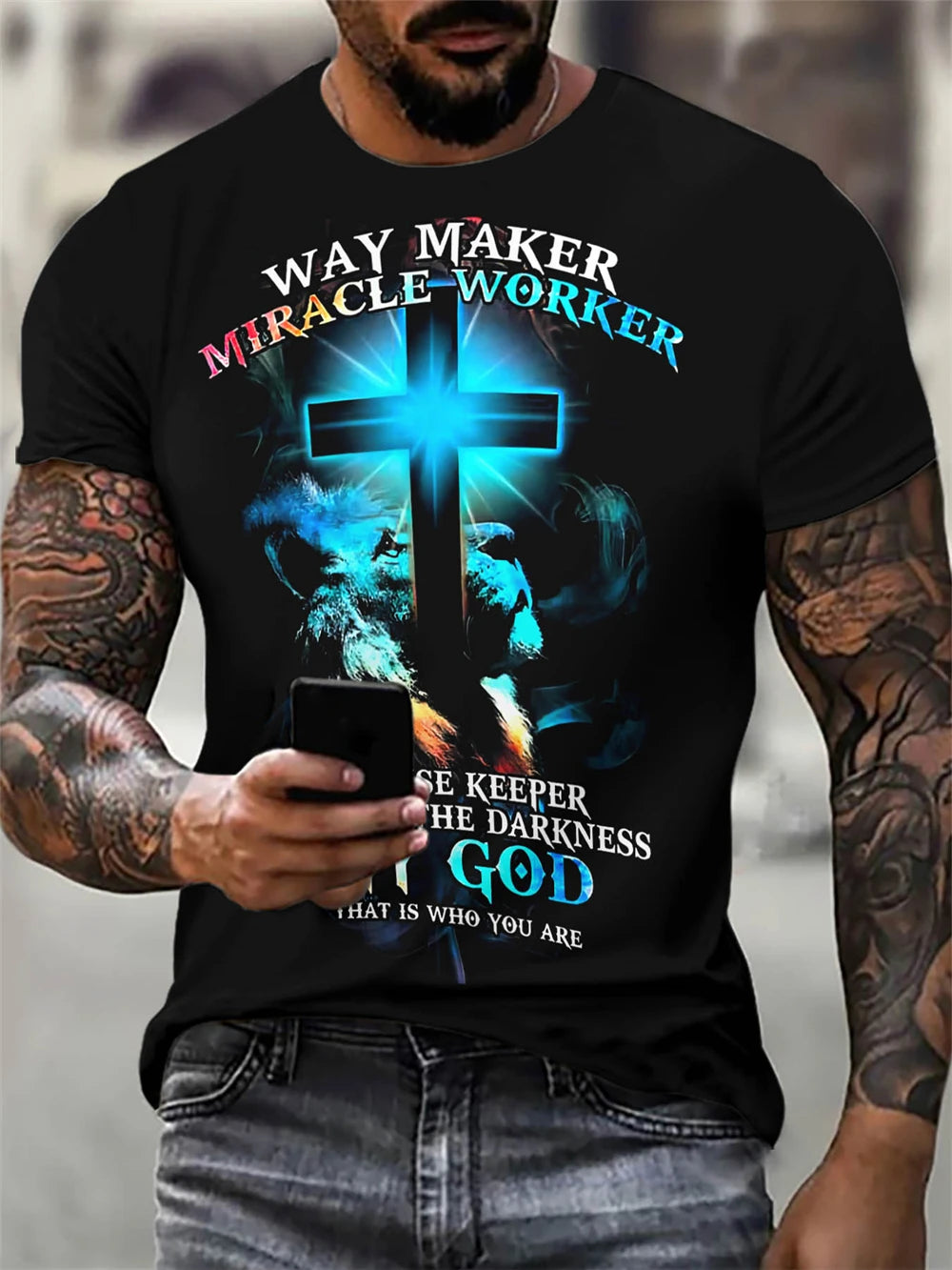 Christian Mens Clothing T Shirts Oversized T Shirt Gothic Jesus Christ Cross 3D Print O-Neck Tops Vintage Hip Hop Short Sleeve