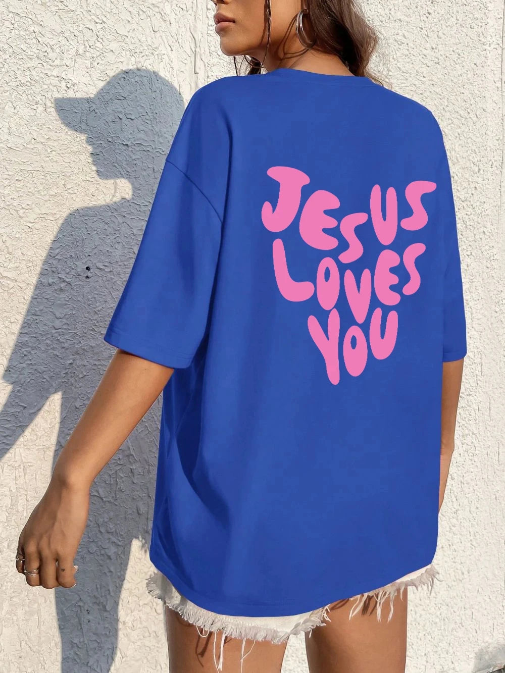 Jesus Loves Me Letter Prints Female Cotton T-Shirts Fashion O-Neck Oversize Tops Casual Loose Soft Short Sleeve Women Clothing