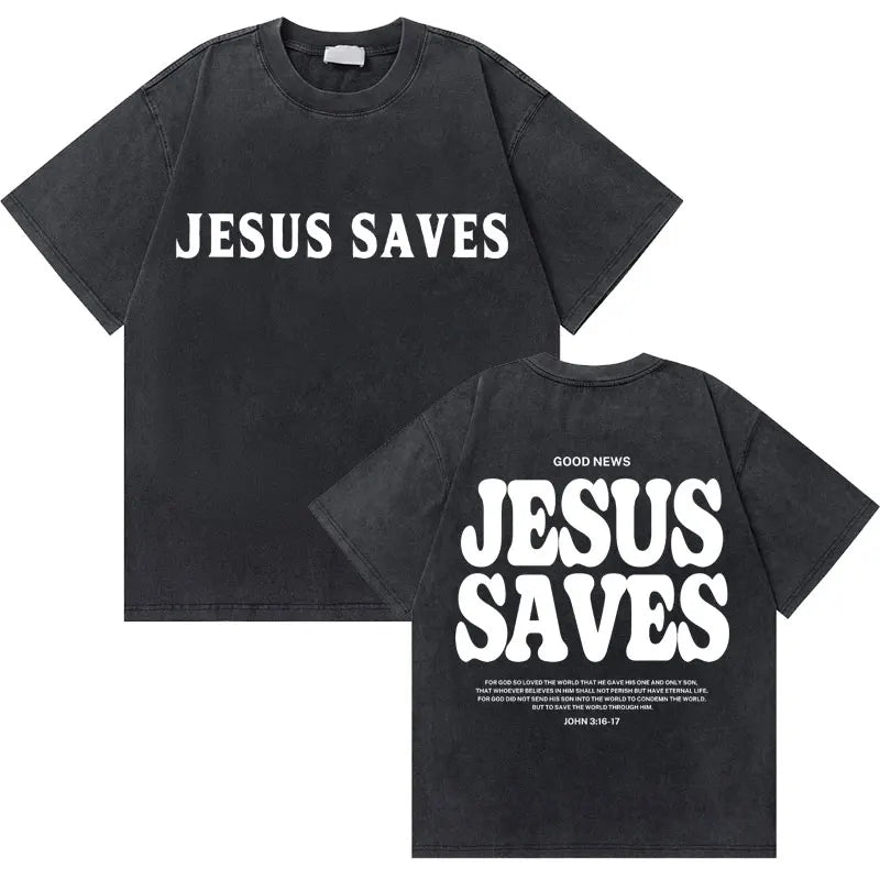 Water Wash Retro Christian Jesus Good News God Love You Bible Scripture Graphic T-Shirt Men's Women's Fashion Casual T-Shirt
