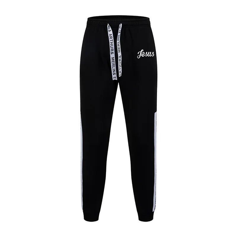 Jesus Printed Men's Tracksuit Hoodies Sweatpants Black White Mixing Color Sweatshirts Jogger Pants Urban Fashion Casual Outfits