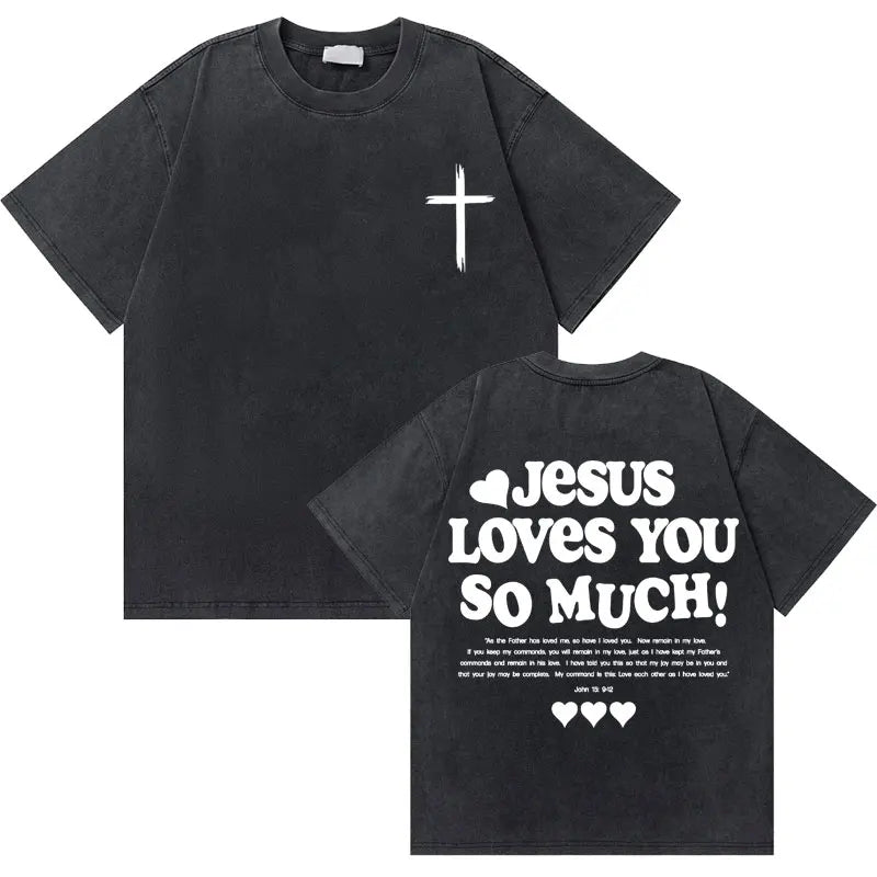 Water Wash Retro Christian Jesus Good News God Love You Bible Scripture Graphic T-Shirt Men's Women's Fashion Casual T-Shirt