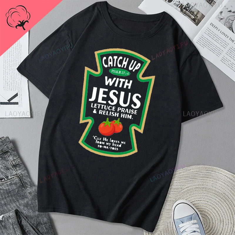 Jesus Vs Satan in A Boxing Match Funny Cotton Men's Clothing Not Today Satan John 14 6 Christian Unisex Street Trend Tshirt