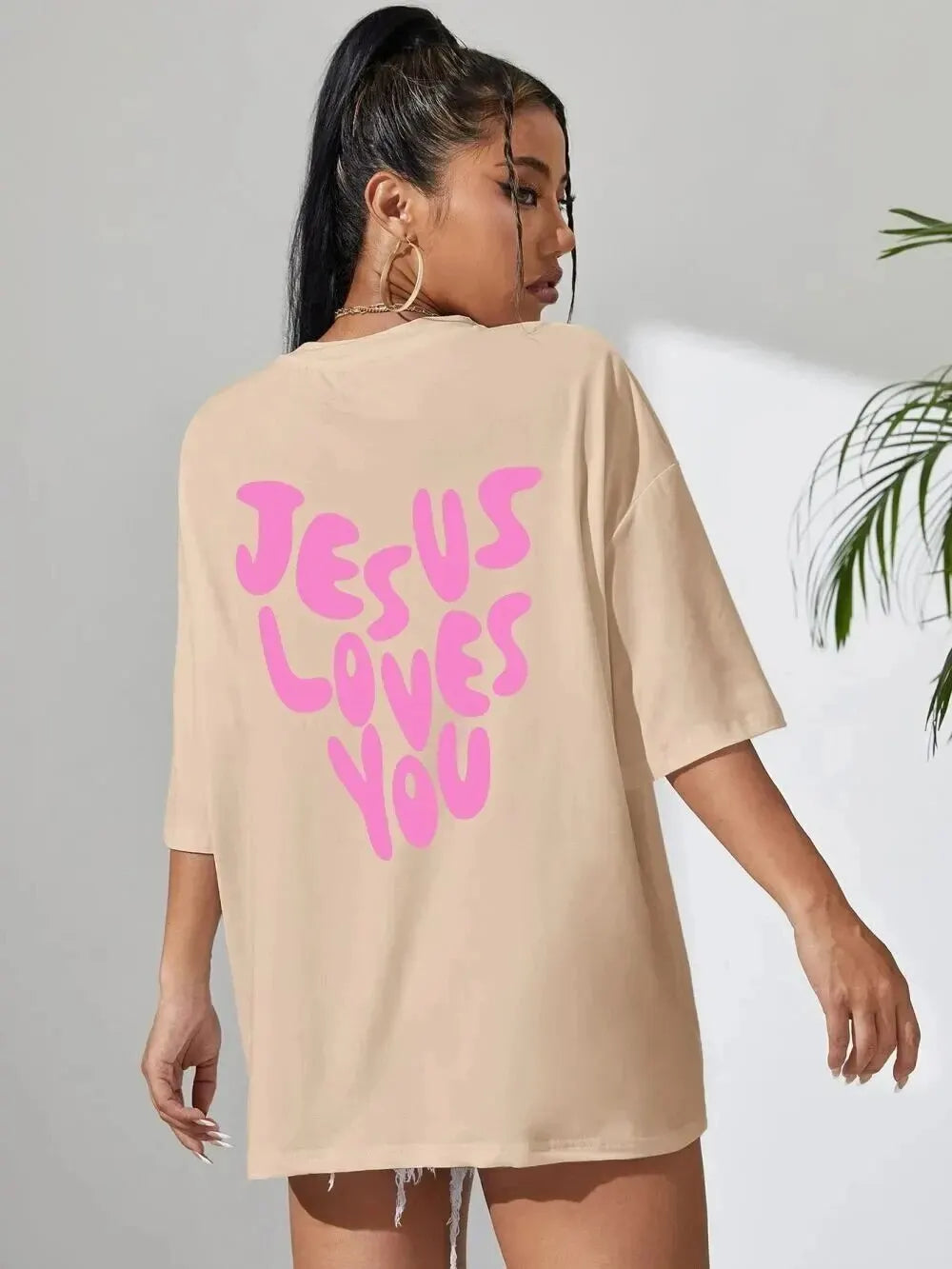 Jesus Loves Me Letter Prints Female Cotton T-Shirts Fashion O-Neck Oversize Tops Casual Loose Soft Short Sleeve Women Clothing